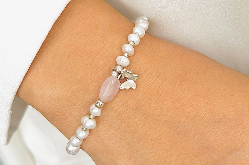 Pulsera Perlas y Cuarzo Rosa